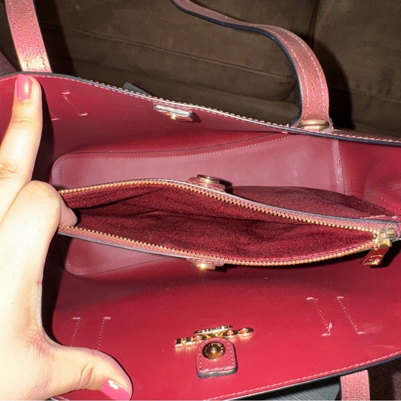 Coach Red Tote Bag with Gold Logo and Leather Handles - Picture 6 of 10